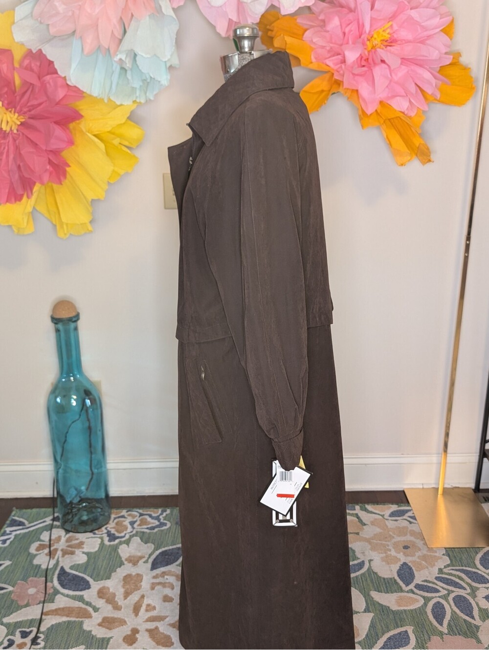 2042 -Fleet Street Ultra Chamois Button Out Liner Raincoat Size 14 Brown w/ belt